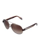Metal & Acetate Aviator Sunglasses, Ruthenium/havana