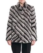 Diagonal Striped Rex Rabbit Fur Coat