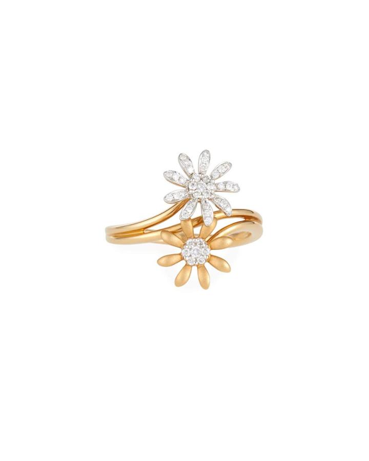 18k Gold Diamond 2-flower Ring,