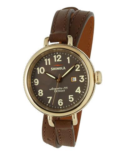 34mm Birdy Double-wrap Watch, Gold/brown
