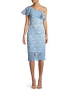 Flounce Ruffle One-shoulder Dress W/ Circle Embroidery