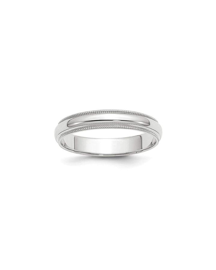 14k White Gold Milgrain Comfort-fit Wedding Band Ring,