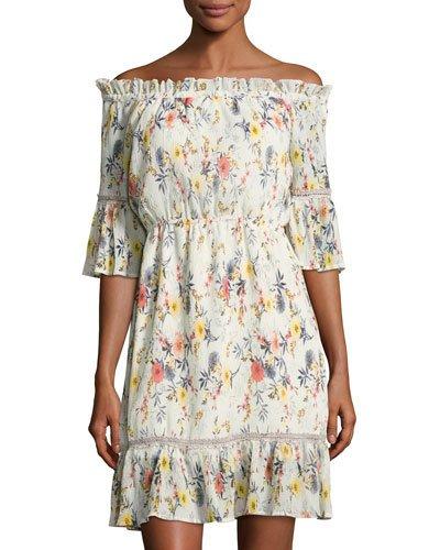 Floralia Off-the-shoulder Dress, White