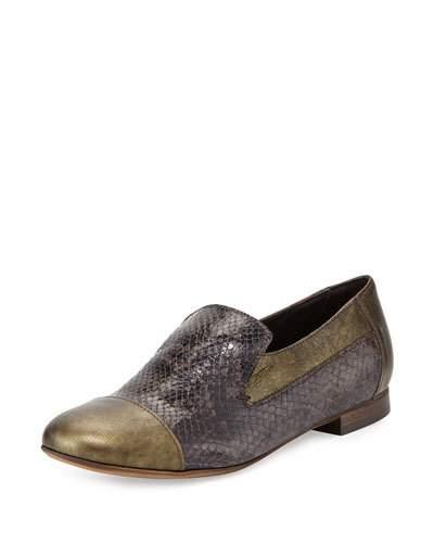 Lavena Python-print Leather Flat, Gray
