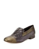 Lavena Python-print Leather Flat, Gray
