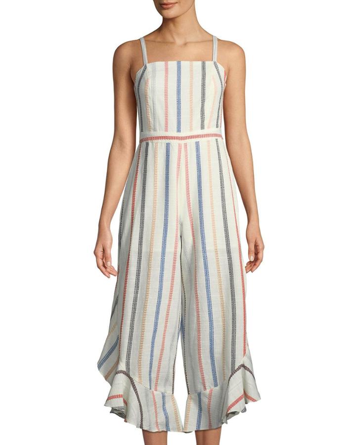 Embroidered Split-leg Ruffle Jumpsuit