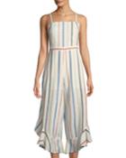 Embroidered Split-leg Ruffle Jumpsuit