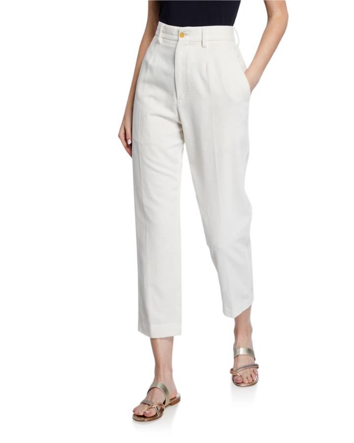 Slub Cotton Ankle Pants
