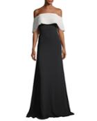 Off-the-shoulder A-line Crepe Evening Gown