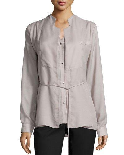 Long-sleeve Waist-tie Top,