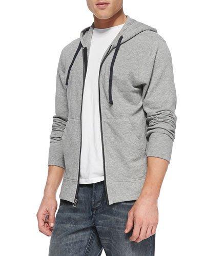 Cotton-knit Zip Hoodie, Heather Gray