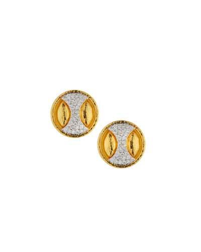Tuxedo Diamond Pav&eacute; Button Earrings