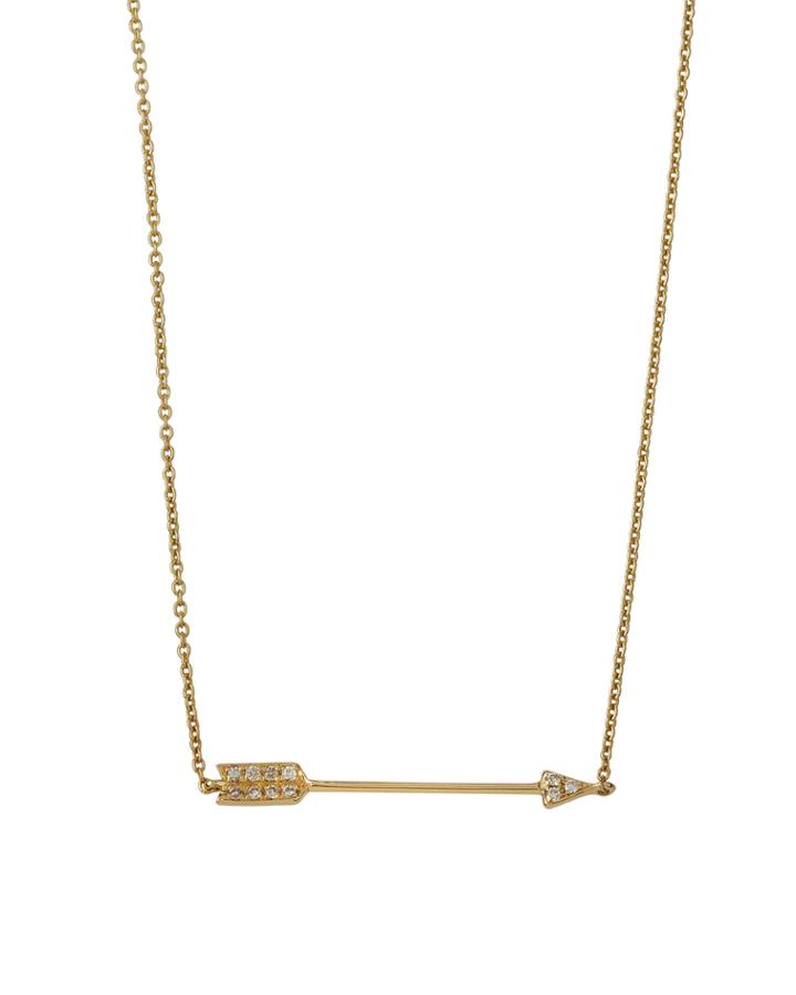14k Yellow Gold Arrow Pendant Necklace With Pave Diamonds