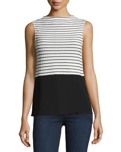 Striped Mix Media Top, Cream