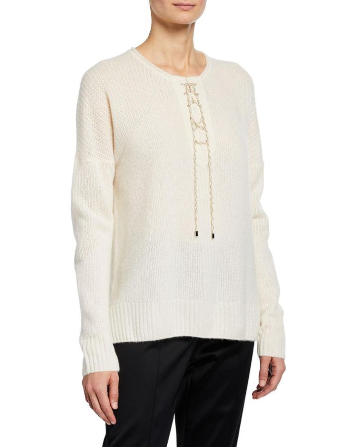 Lace-up Textured Mesh Cashmere
