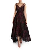 Cap-sleeve High-low Embroidered Tulle Illusion Dress