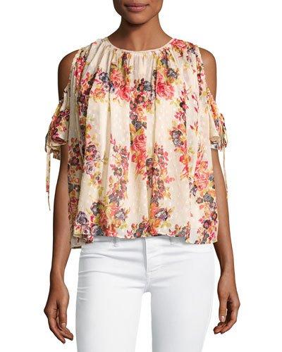 Prairie Rose Cold-shoulder Chiffon Top, Pink