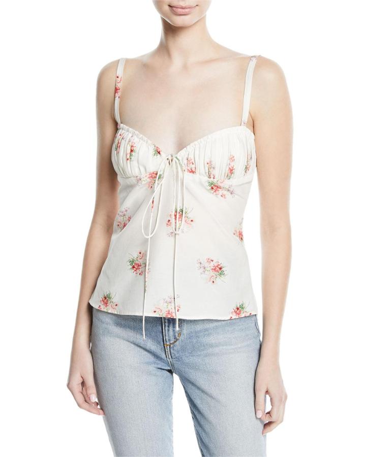 Tessie Orchid-print Bustier Silk-cotton Tank Top