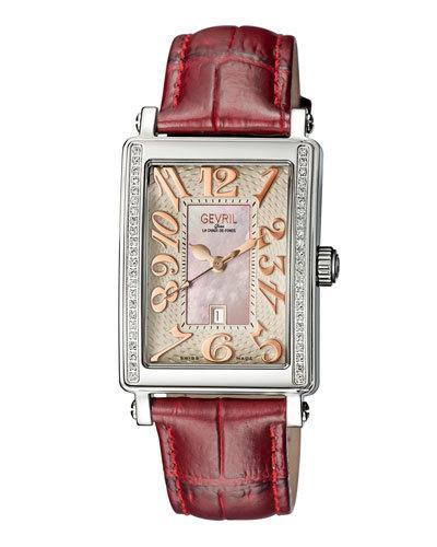 37mm Avenue Of Americas Glamour Diamond Watch W/ Leather