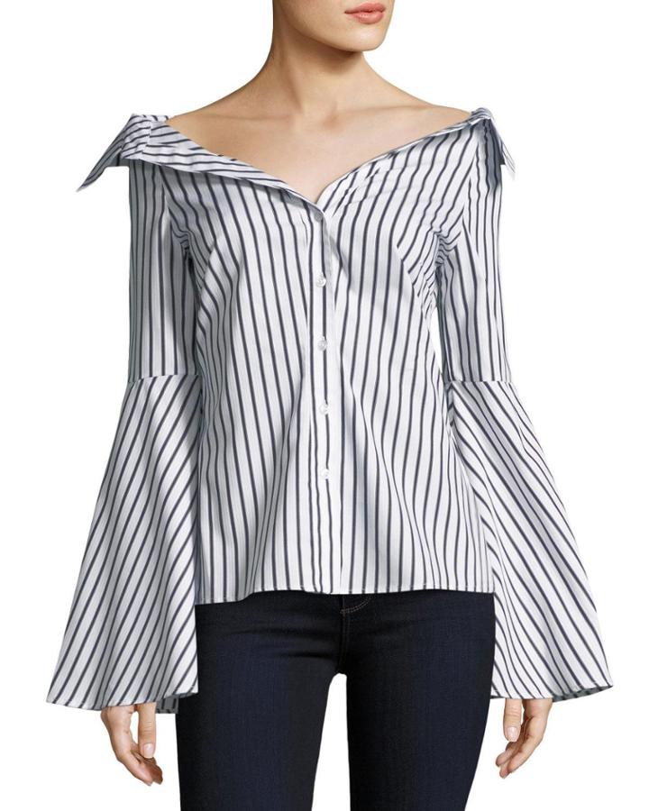 Persephone Button-front Striped Poplin Blouse