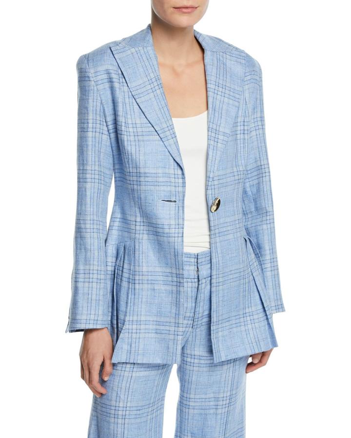Suit Yourself Linen Check Peplum Blazer