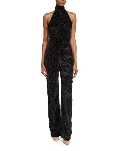 Halter-neck Straight-leg Jumpsuit, Black
