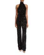 Halter-neck Straight-leg Jumpsuit, Black