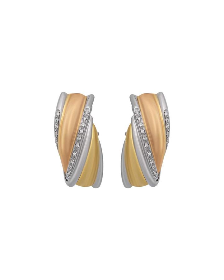 18k Yellow/white/rose Gold Diamond Huggie Earrings