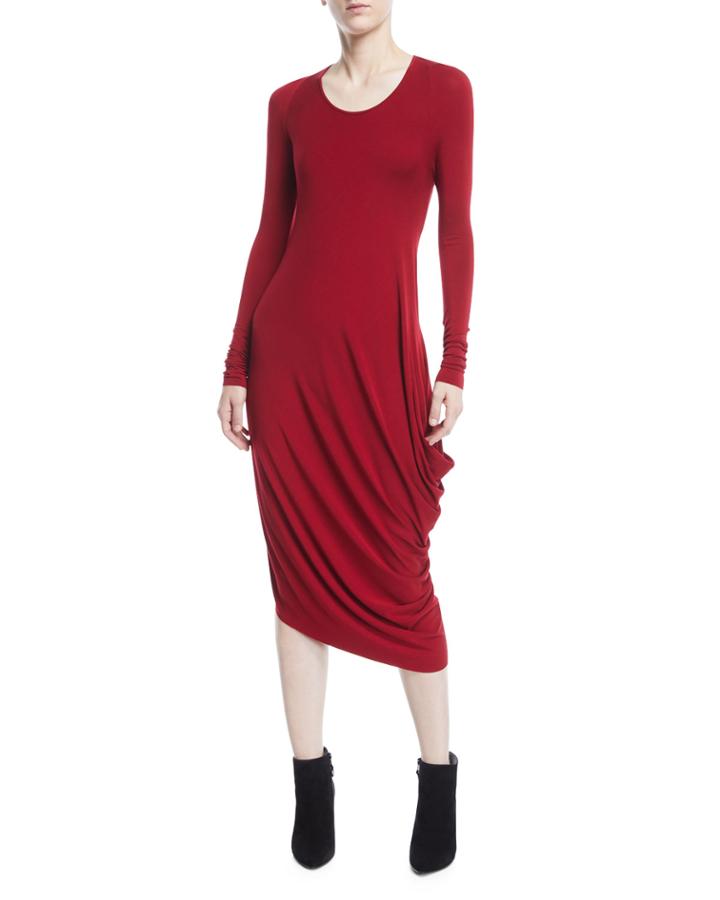 Scoop-neck Long-sleeve Draped Jersey