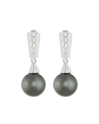 14k Pave Diamond & Tahitian Pearl Drop Earrings
