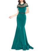 Beaded Illusion Short-sleeve Satin