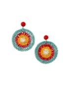 Crochet Drop Earrings, Blue/red