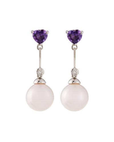 14k Pearl, Amethyst & Diamond Dangle Earrings,