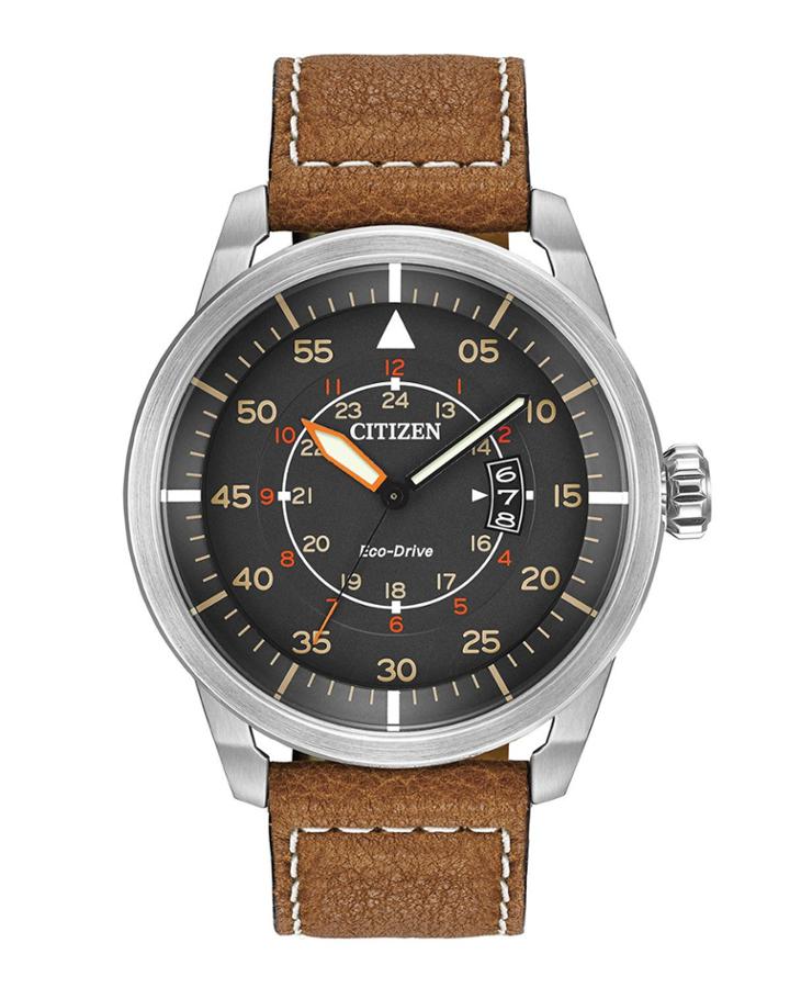 45mm Men's Avion Eco-drive Watch W/ Leather Strap, Light Brown/gray