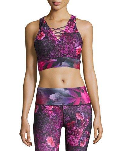 Baroque-print Lace-up Crop Top,