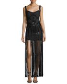 Sleeveless Fringe Embellished Bandage Gown
