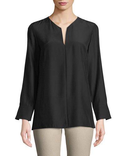 Long-sleeve Silk-charmeuse Blouse