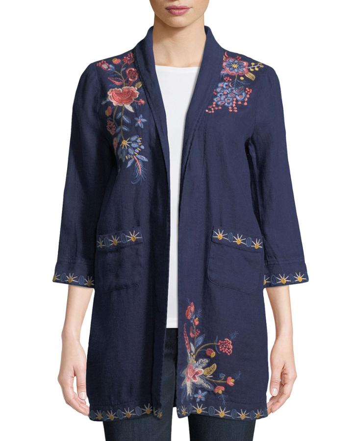 Plus Size Tivva Heavy Linen Embroidered Coat