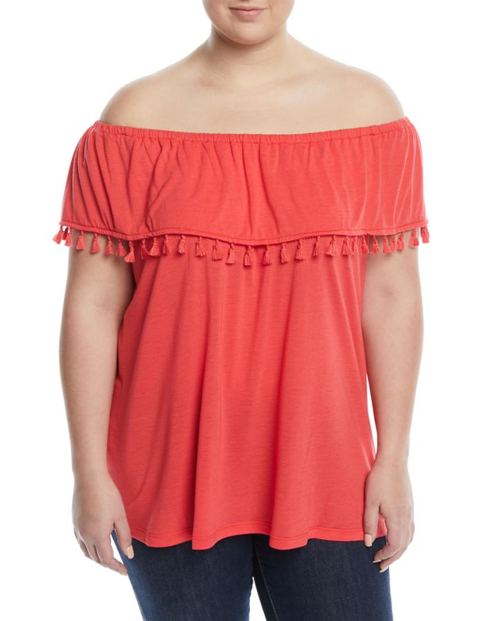 Off-the-shoulder Tassel Tee,