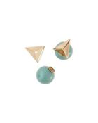 Golden Triangle & Marbled Bead Front-back Stud Earrings, Green