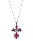 Ruby & Diamond Cross Pendant Necklace