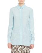 Chika Gingham Long-sleeve Blouse, Aquafish