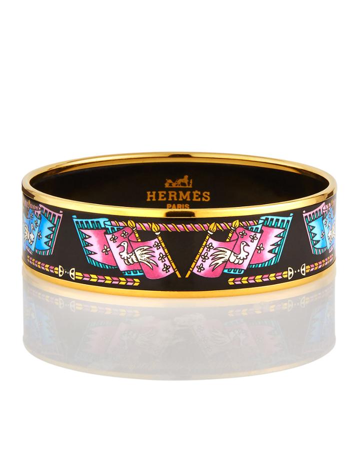 Estate Wide Bird Bangle, Black/gold