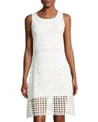 Lace-overlay Flare Dress, White