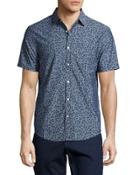 Ivy Leaf-print Chambray Shirt, Dark Blue
