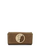 Leather Logo Clutch Bag, Dark Green