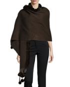 Rabbit Fur-trim Knit Wrap, Brown