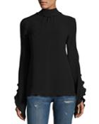 Mock-neck Open-back Blouse