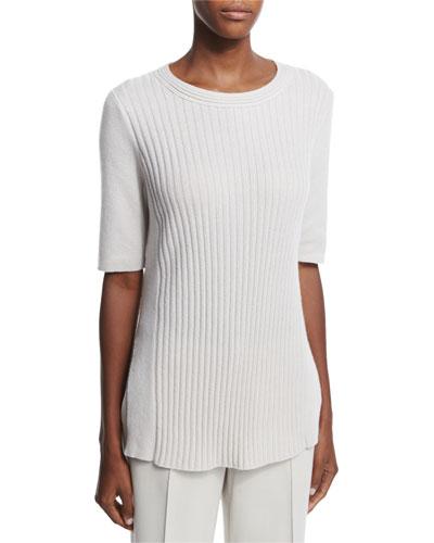 Half-sleeve Ribbed Cashmere