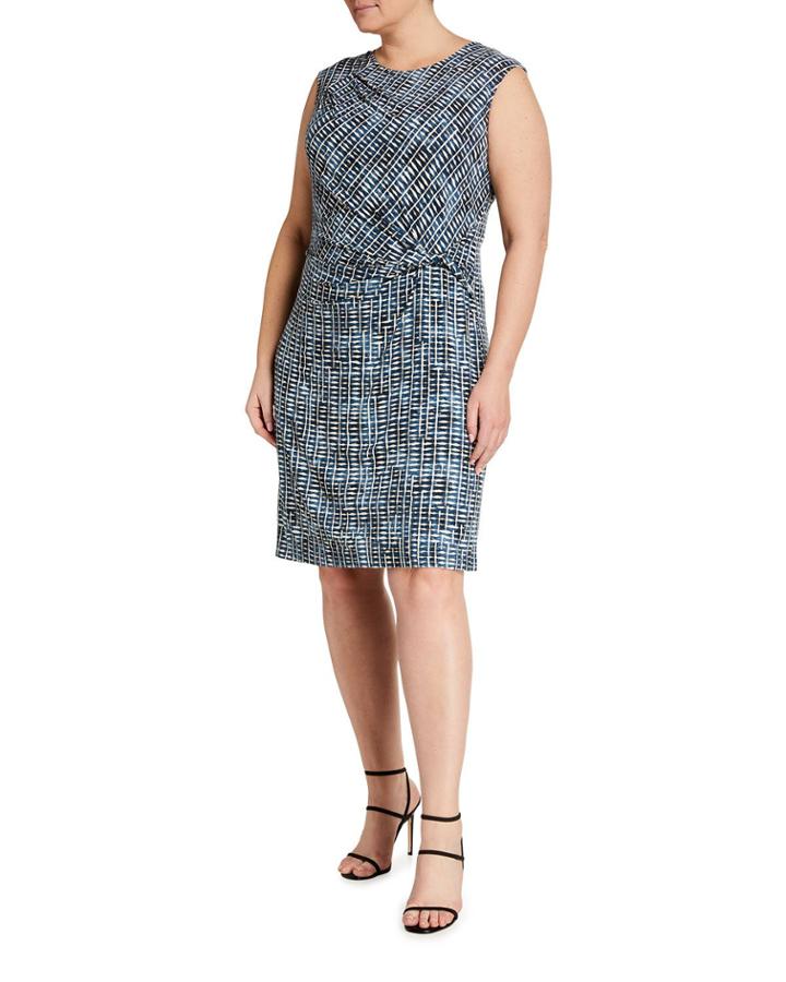 Plus Size Lattice Abstract Print Twist Dress